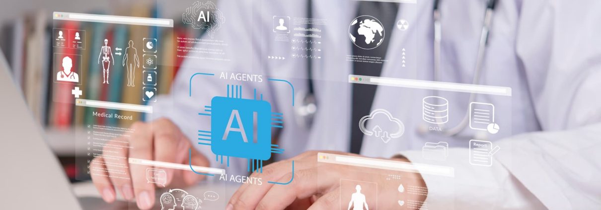 an image of a person on a laptop using AI in healthcare